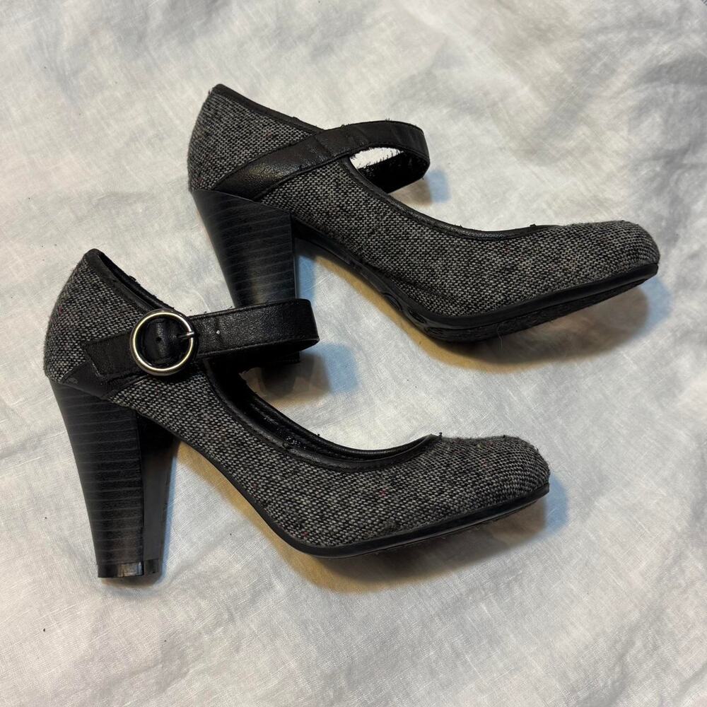 LEI black + grey Chunky heeled pumps shoes with buckle detail Size 6